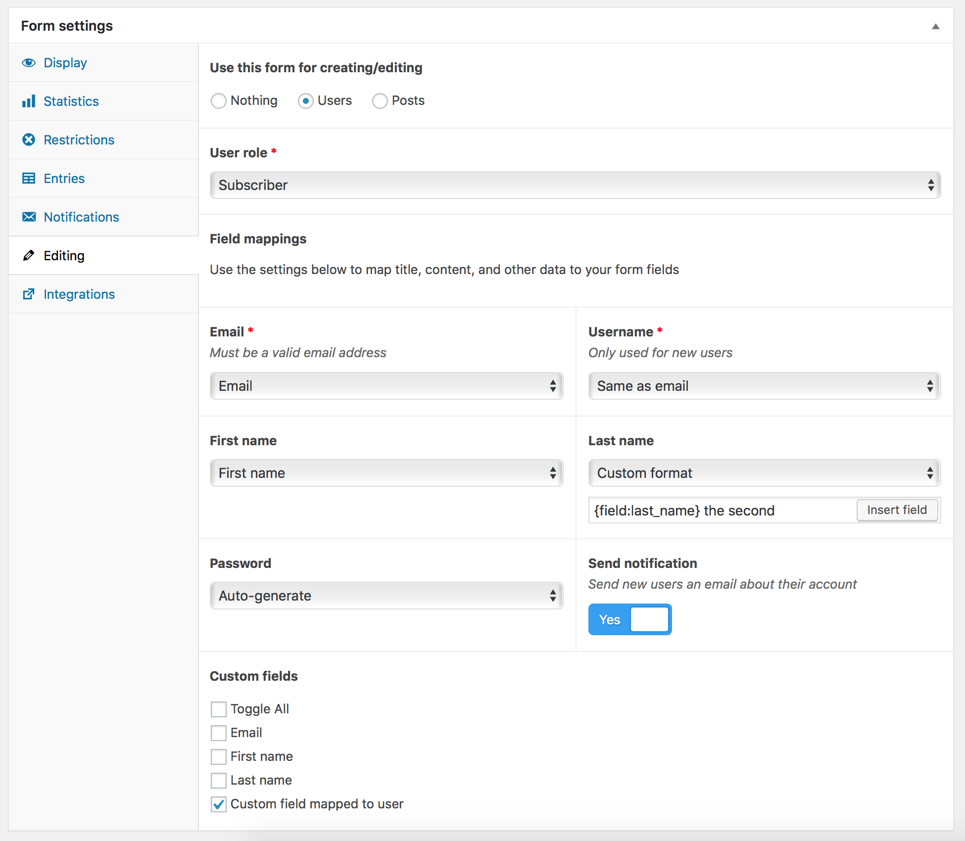 Example form configuration