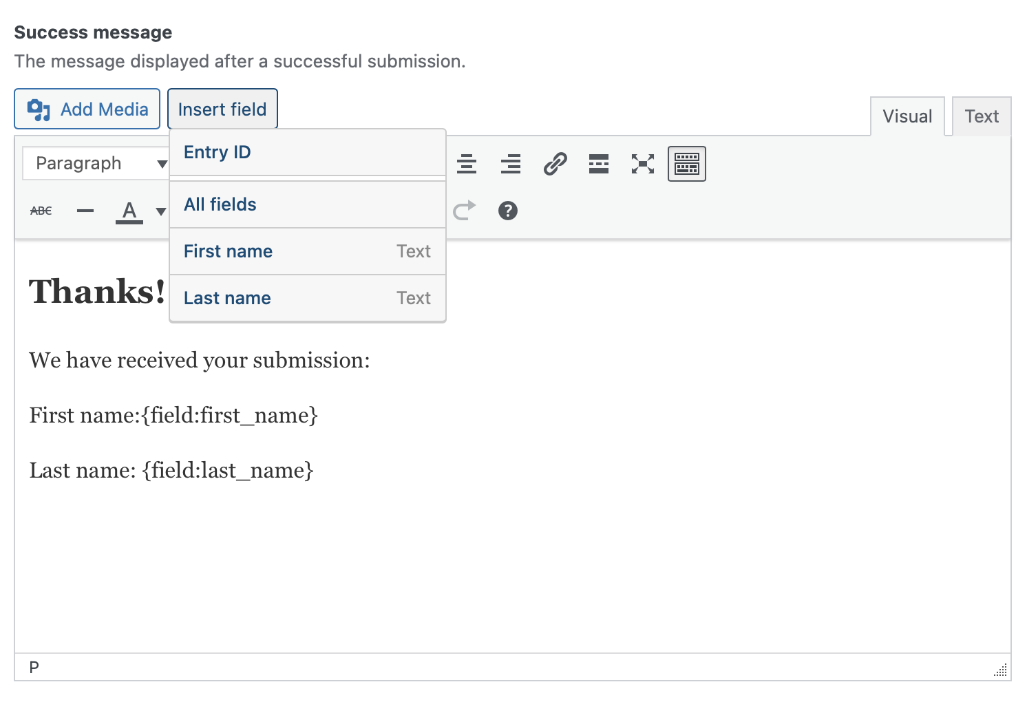 ACF field group location rule for a form named &ldquo;Test form&rdquo;